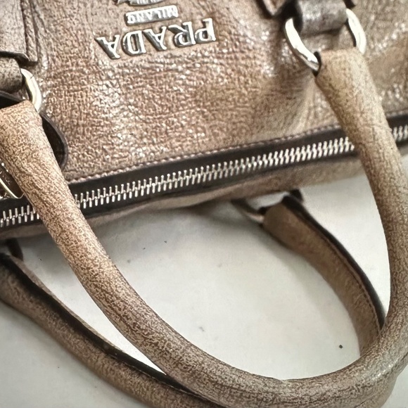 Authentic Prada Brown Cervo Lux Nudo Sparkle Leather Boston Bag. - Picture 8 of 16